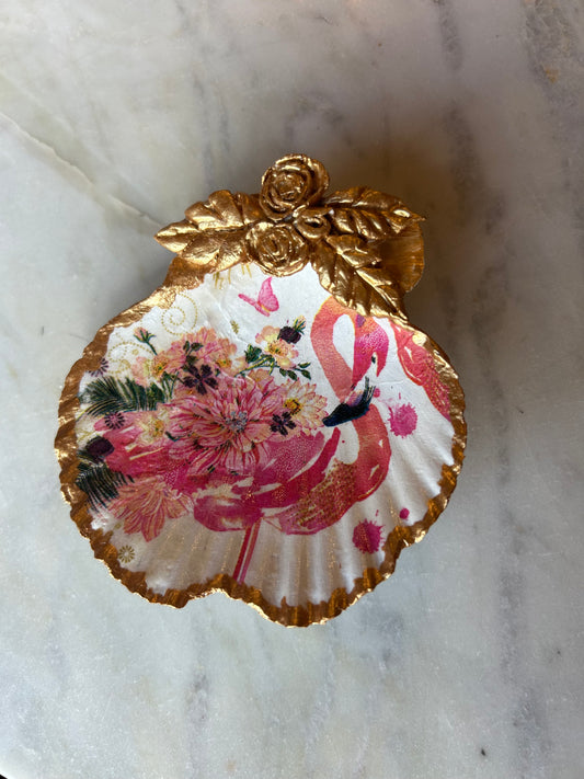 Floral Flamingo Scallop Shell 2