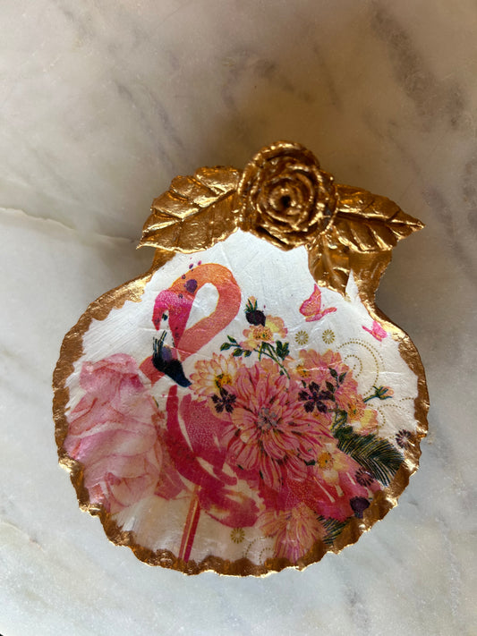 Floral Flamingo Scallop Shell 1