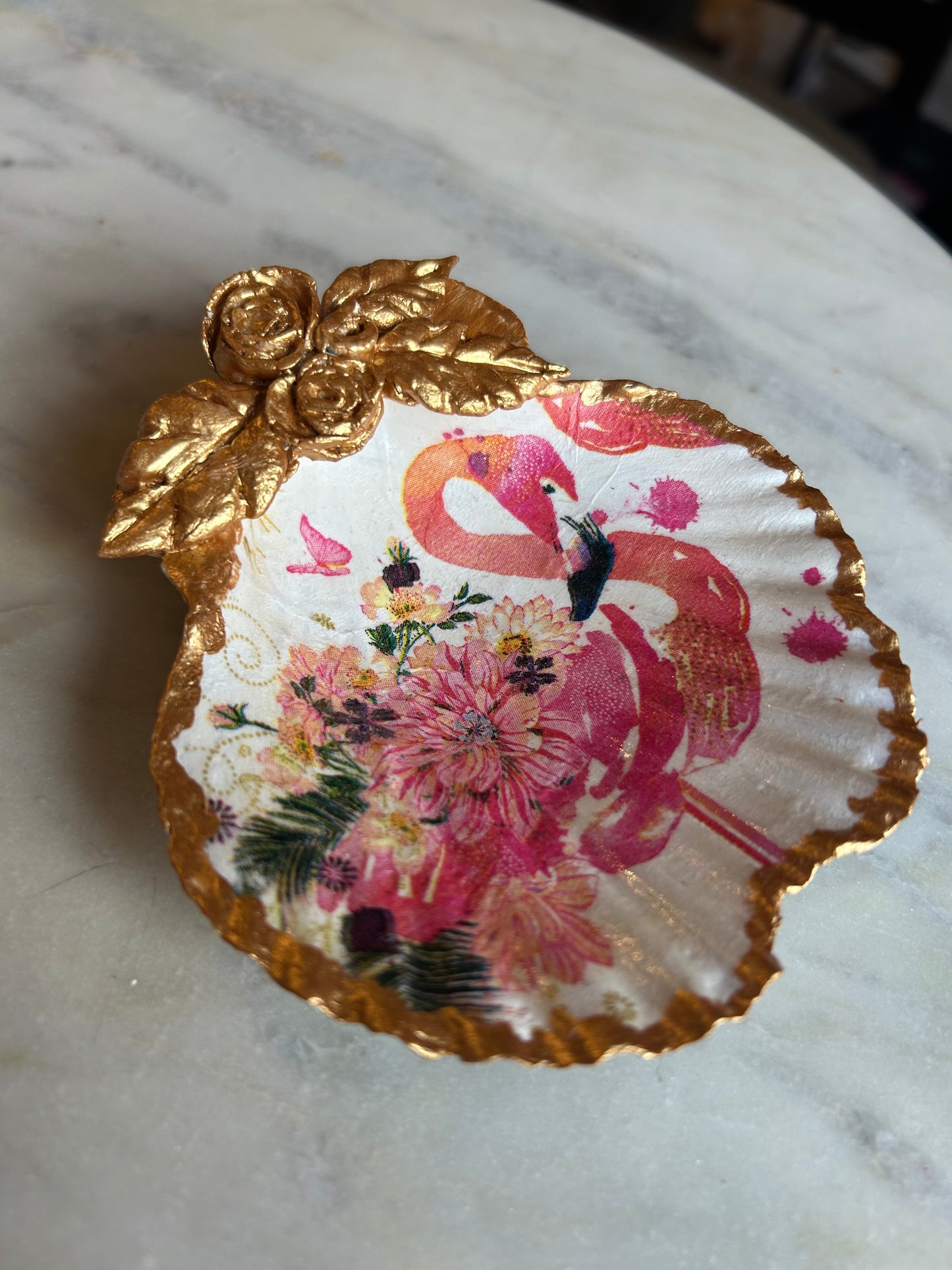 Floral Flamingo Scallop Shell 2
